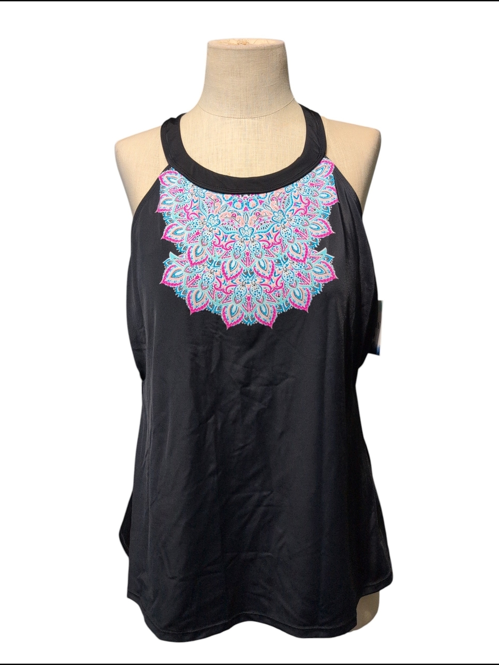 Nwt American Beach Swimwear Halter Tankini Top with Pink & Blue Mandala 18W